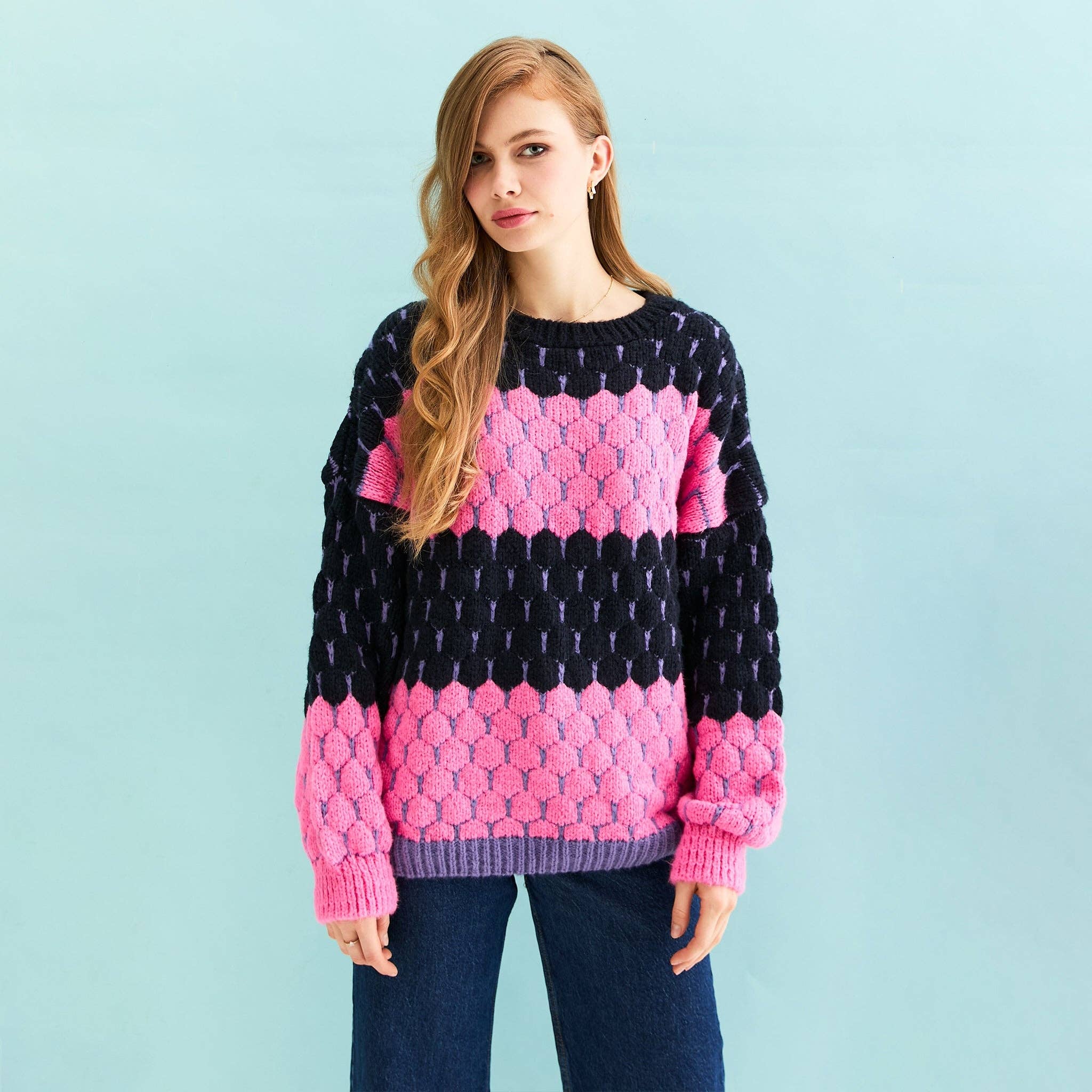 Cara & The Sky - Wholesale Knit Sweater - Women's - Marissa Stripe Bubble Stitch Jumper - Navy2