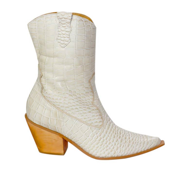 Lady - Western Mid-Calf Cowgirl Boots (Off-White Leather) for wholesale by Juliana Heels