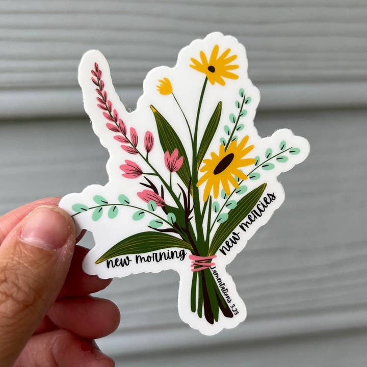 Autocollant New Morning New Mercies • Lamentations 3:23 Floral pour la vente par Kelsey O’Brien Designs