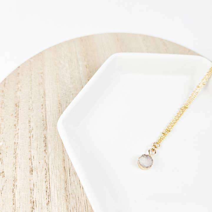Delicate Clear Quartz Druzy Necklace for wholesale by The Curated Carrot