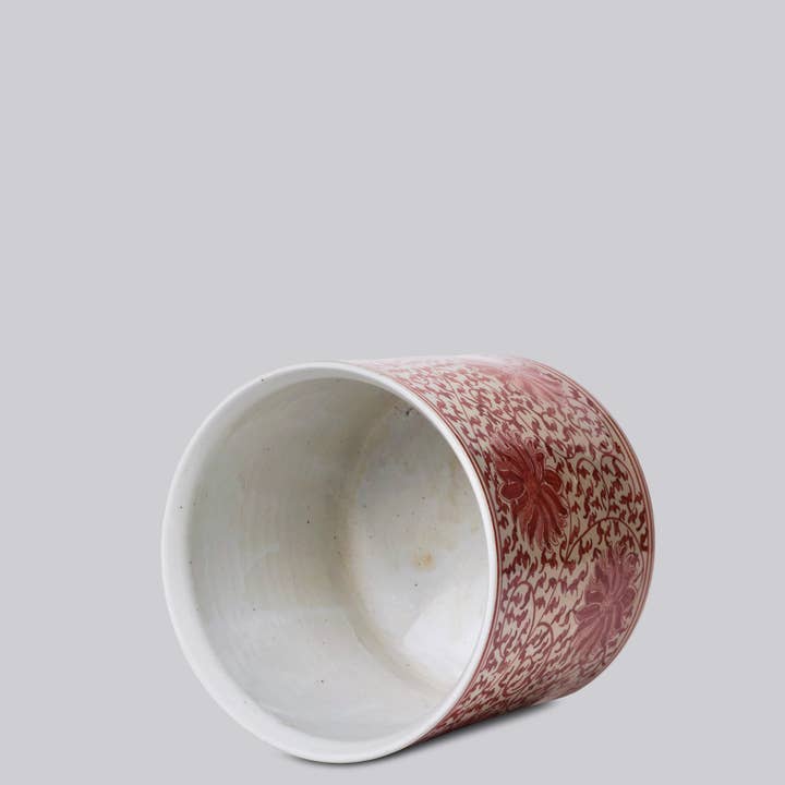 Cobalt Guild - Wholesale Plant Pot - Red and White Porcelain Scrolling Lotus Cachepot1