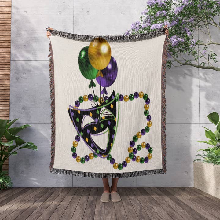 3dRose - Wholesale Throw Blanket - 3dRose, Mardi Gras Mask and Beads, Blanket2
