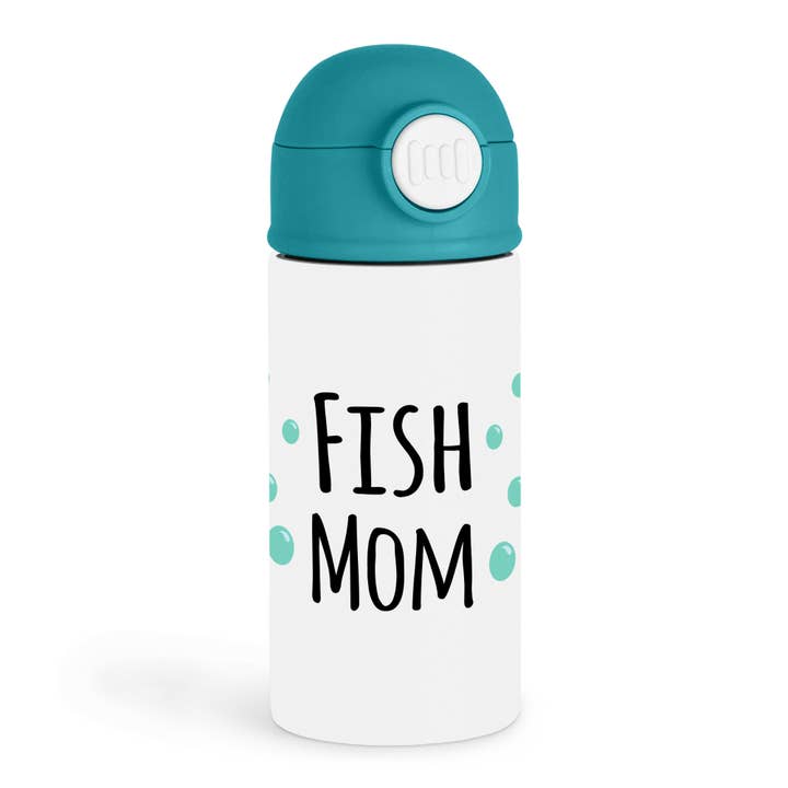 3dRose - Wholesale Water Bottle - 3dRose, Fish Mom - for pet fish enthusiast - tropical and non-tropical aquarium owners - blue water bubbles, Kids Water Bottle
