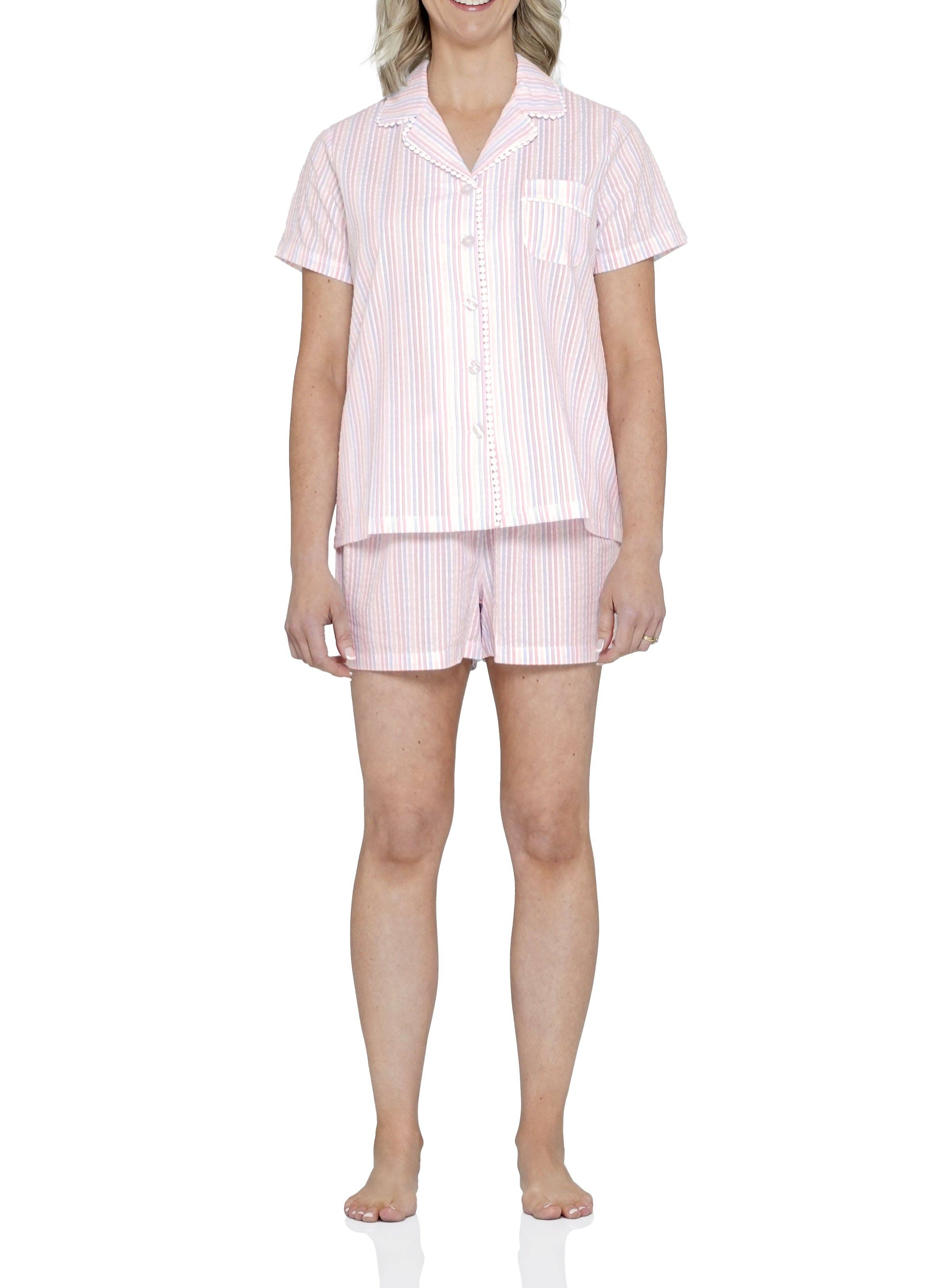 Magnolia Lounge - Wholesale Sleepwear set – Women's - Valencia Stripe Cotton Shortie Pyjama Set