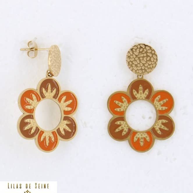 stainless steel flower epoxy resin earrings 0322526 for wholesale by Lilas de Seine