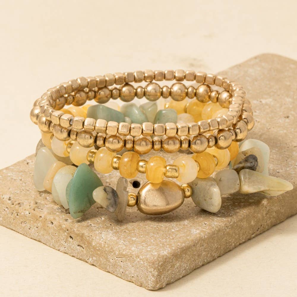 Anarchy Street - Wholesale Beaded Bracelet - Metallic And Chip Stone Mixed Beaded Bracelet Set0
