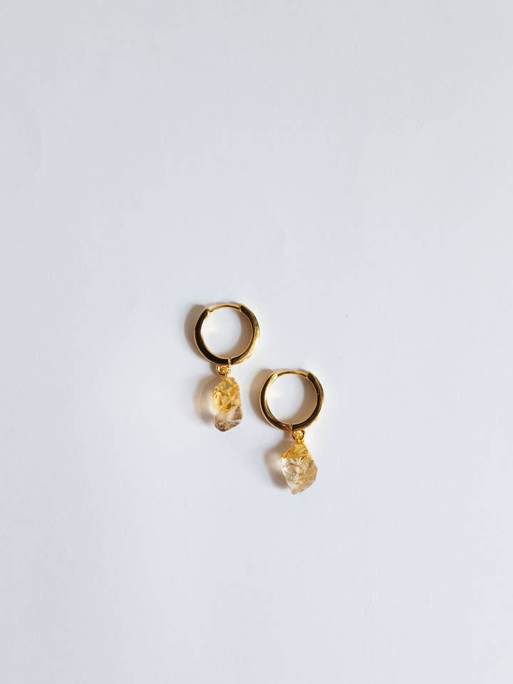 The Star Huggies | 18k Gold-Plated + Raw Crystal Earrings for wholesale by Bohemian and Bouj