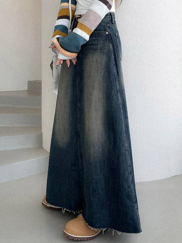 BLUE A-Line High Waisted Fringed Gradient Split-Joint Skirts for wholesale on Faire4