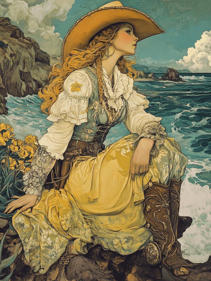 Vintage Coastal Cowgirl - Wall Art Print - Coastal Cowgirl 8"x10" Artwork - 11"x14" Matte for wholesale by Mowbi