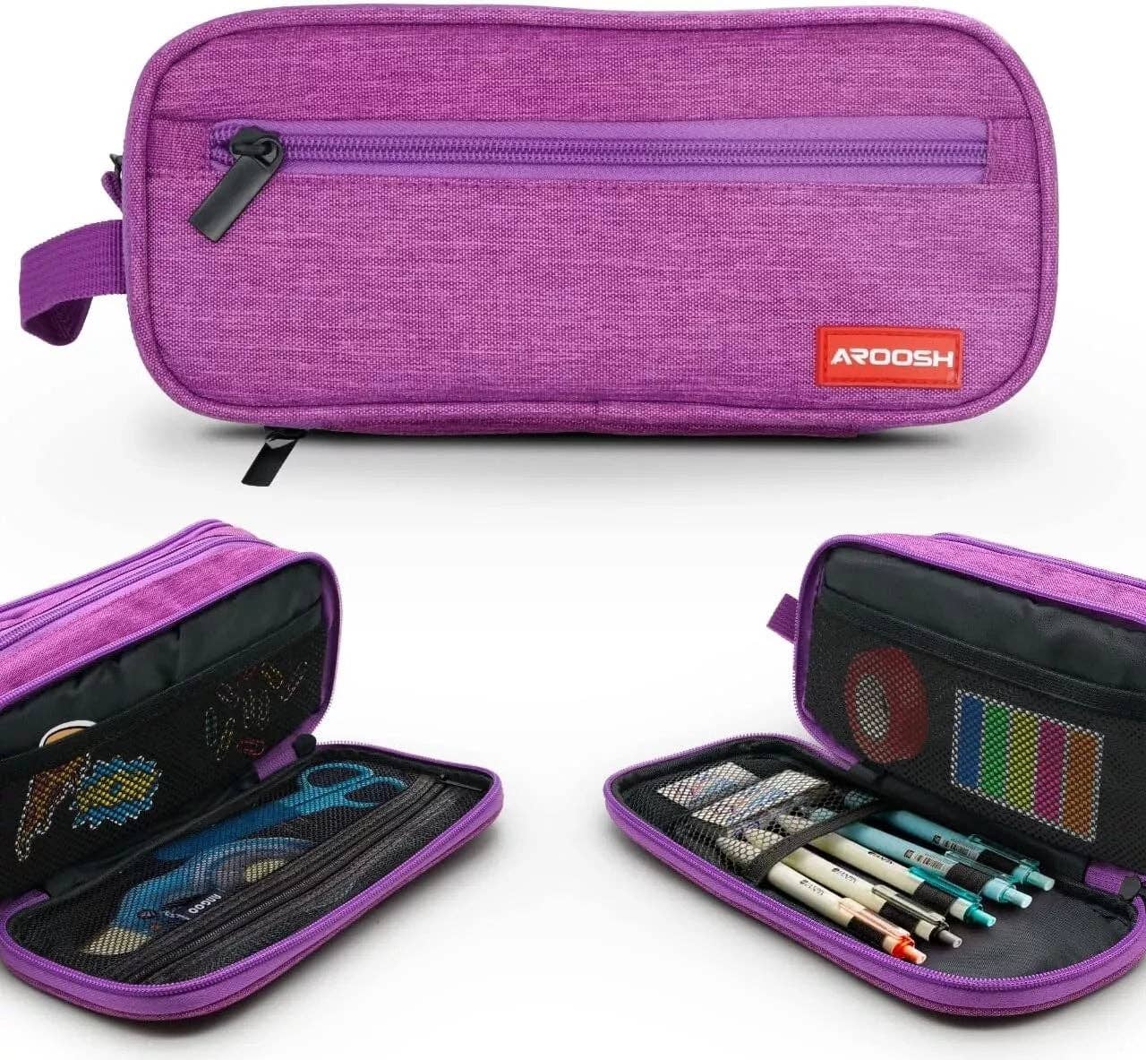 My Wholesale Warehouse – wholesale Pencil case/pouch – Aroosh Triple Pocket Zipped Pencil Case5