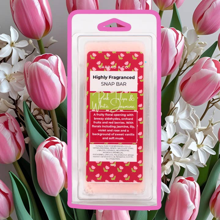 Pink Tulips & White Jasmine Snap Bar for wholesale by Garrad & Co
