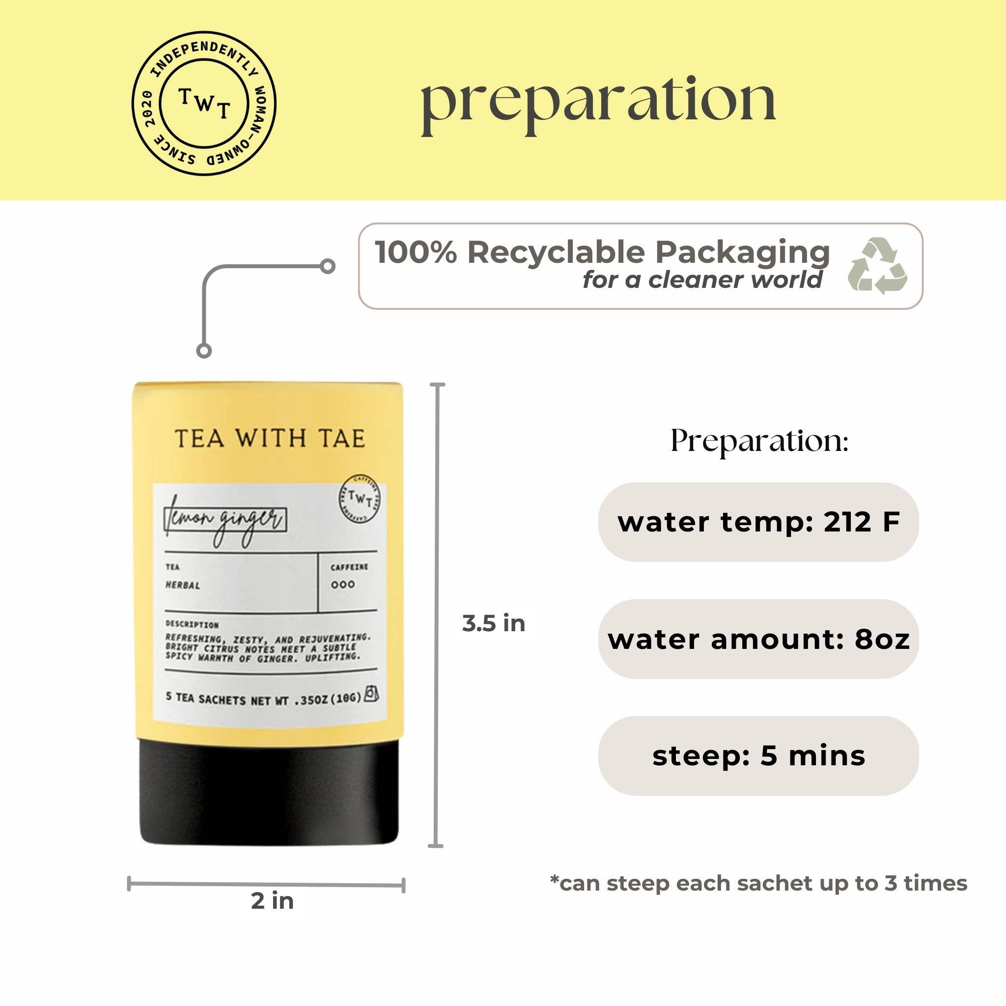 Tea with Tae - Vente Sachets de thé - Coffret cadeau mini tube de tisane citron gingembre (5 sachets de thé)4