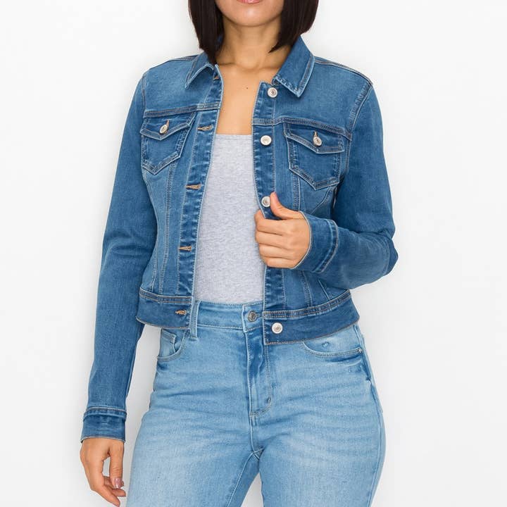 Stone Washed Basic Denim Jacket for wholesale by BELLA LUNA