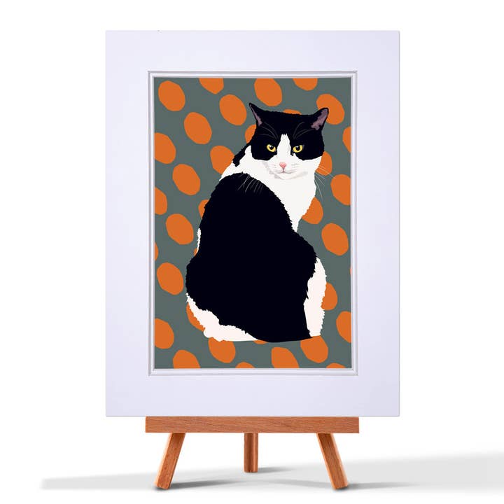 Black and White Cat Print for wholesale by Leslie Gerry