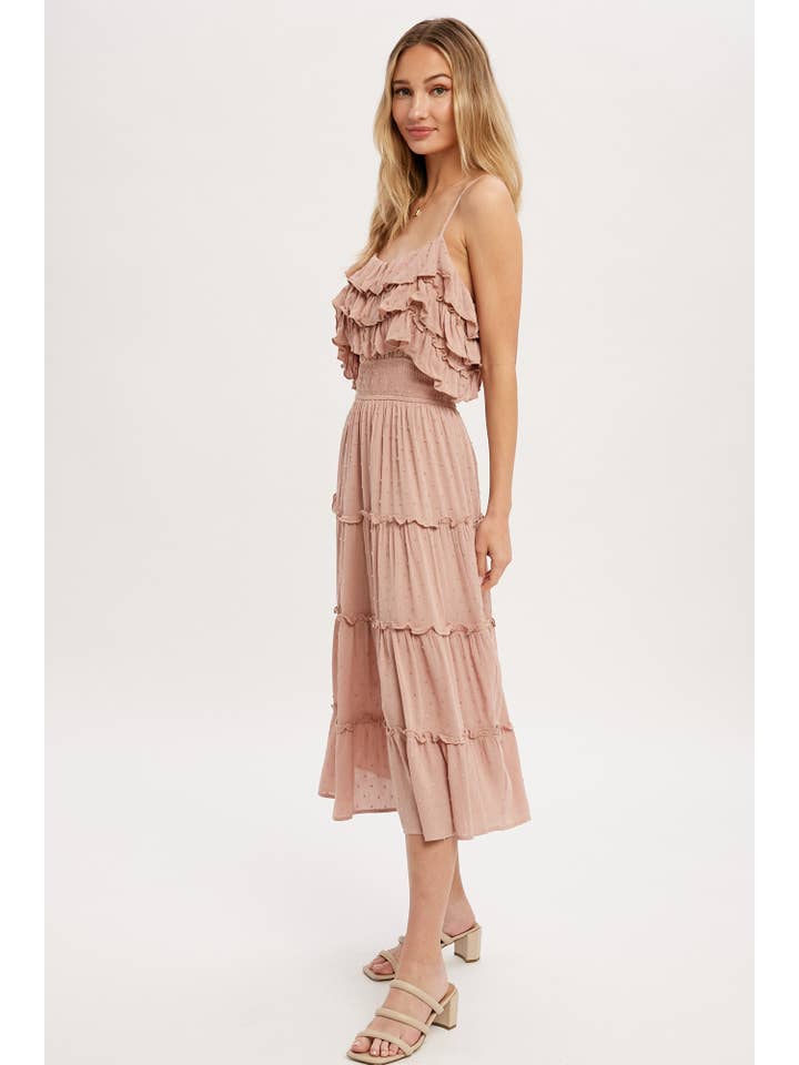 Bluivy – Großhandel Kleid – Damen – GESTUFTES MIDIKLEID MIT SCHWEIZER PUNKTEN UND RÜSCHEN16