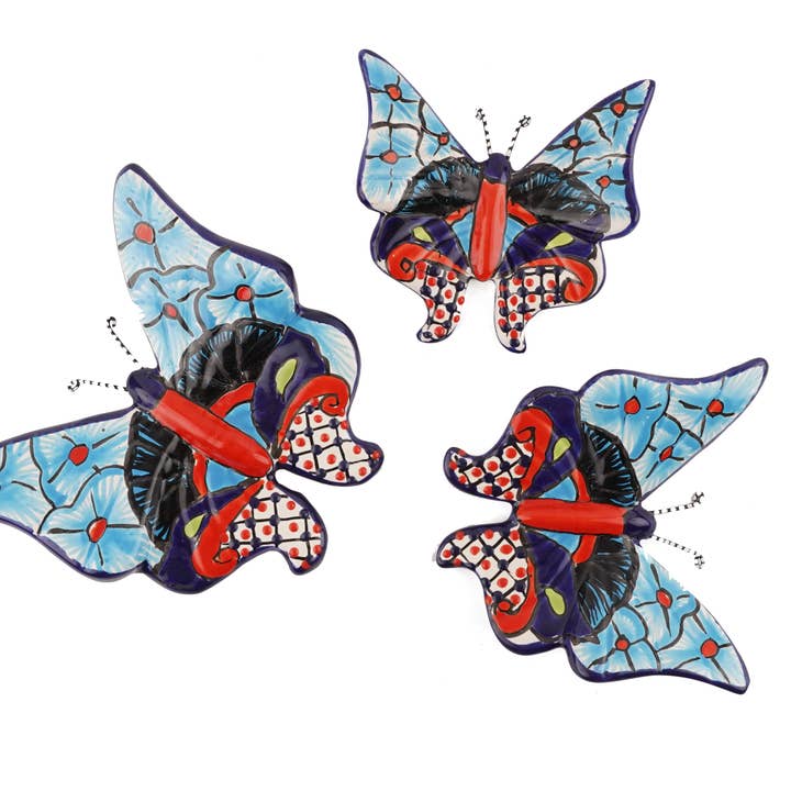 My Amigos Imports - Wholesale Wall Accent - Talavera Ceramic Garden Butterfly Set of 3-Wall-Hand Painted