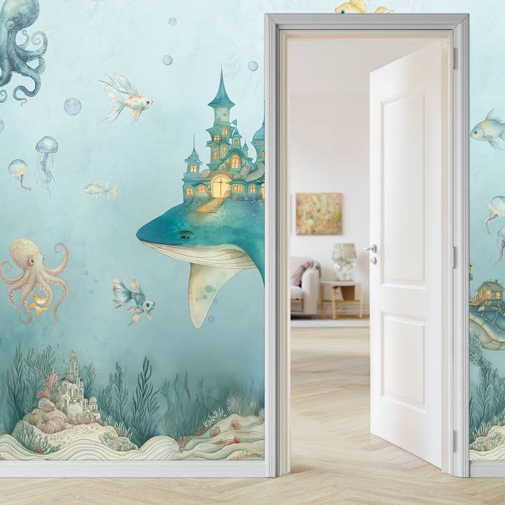 Magical Ocean Fantasy Whale Kids Wallpaper for wholesale by Prime Decor Wallpaper