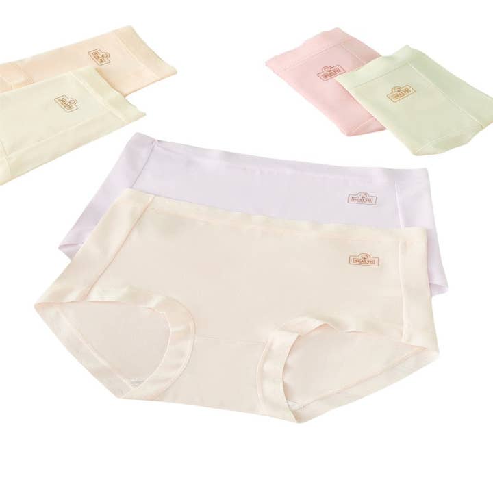 Texlina Women’s Seamless Mid-Rise Briefs with Satin Trim – Assorted Color Packs for wholesale by FLUFFERY