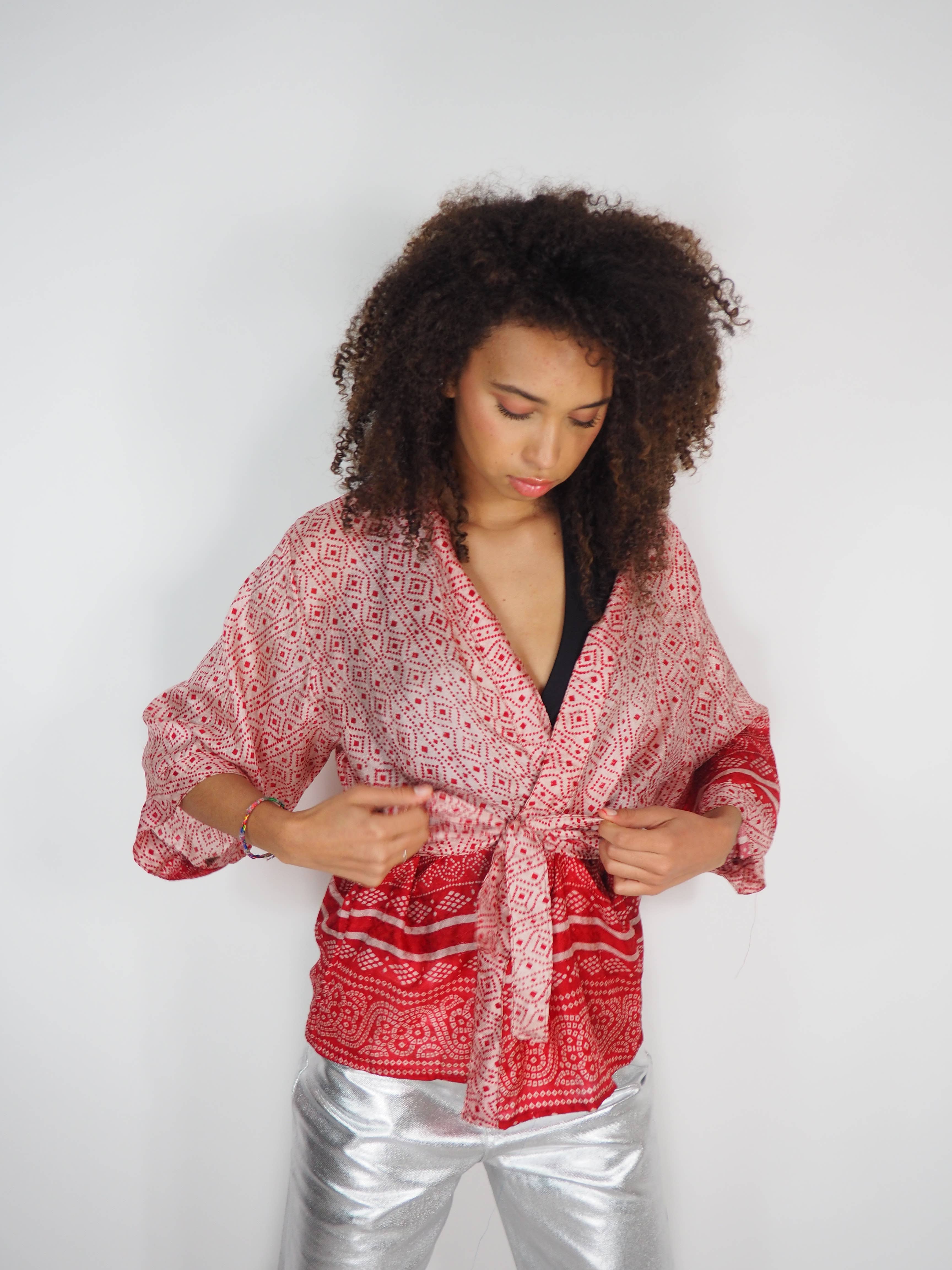 Vagabond Ibiza - Wholesale Kimono - Women's - The Kardash Kimono Short – Up-cycled Vintage Sari Kimono 12