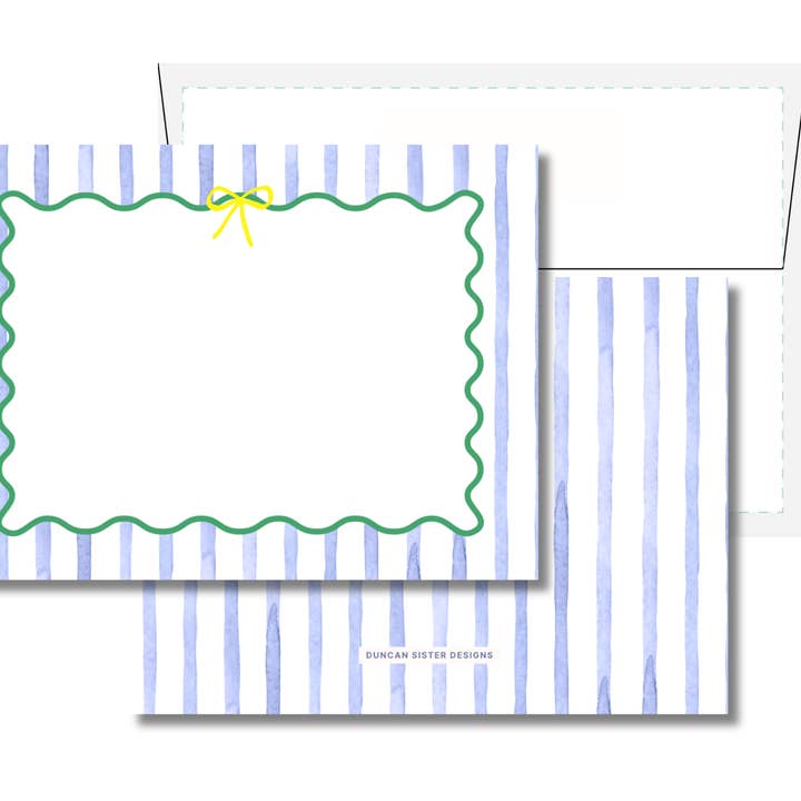 Duncan Sister Designs - Wholesale Stationery/Notecard Set - Spring Stripe Preppy Notecards – Set of 8, USA Made3