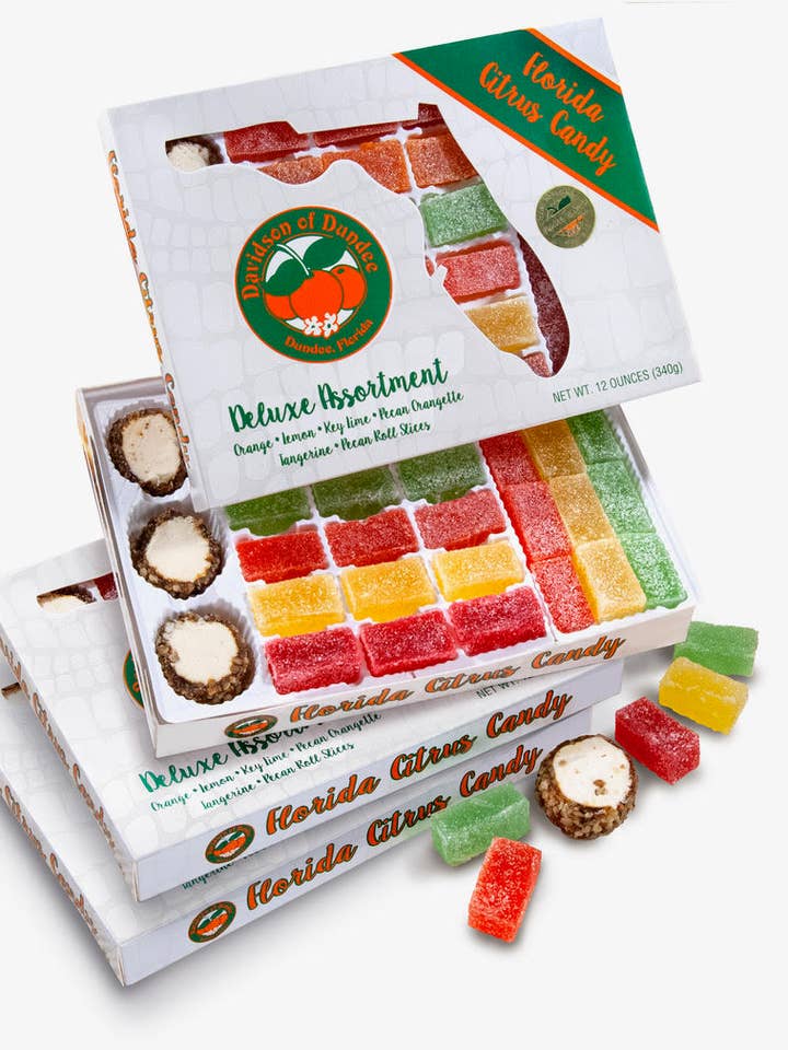 Florida Citrus Candy, Deluxe Assortment, 12oz Box for wholesale by Davidson of Dundee Inc