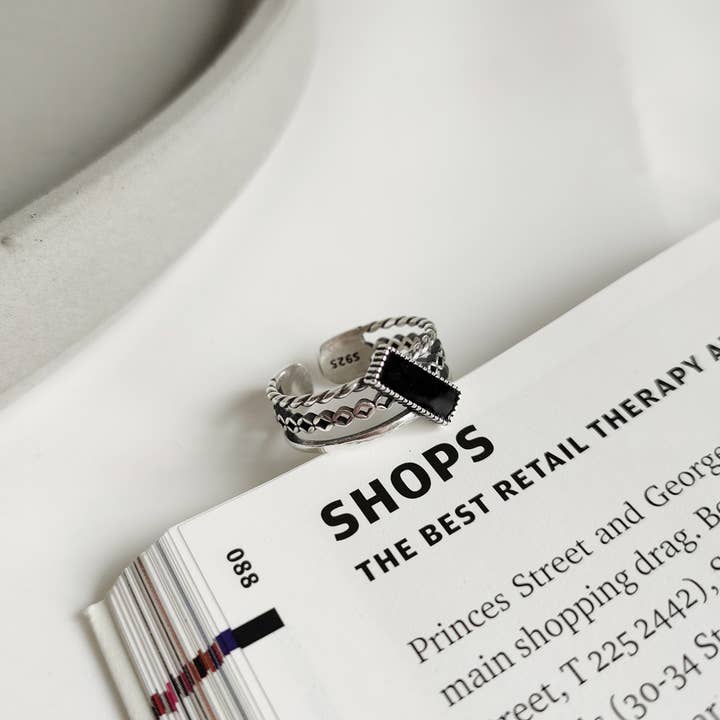 Bague en argent sterling à la mode noire pour la vente par SOCALI