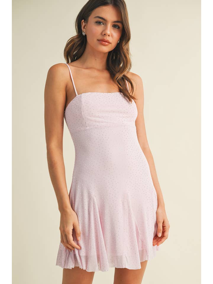 Klesis - Wholesale Dress - Women's - ID9191-A EMBELLISHED MESH SLEEVELESS GODET FLARED MINI 1