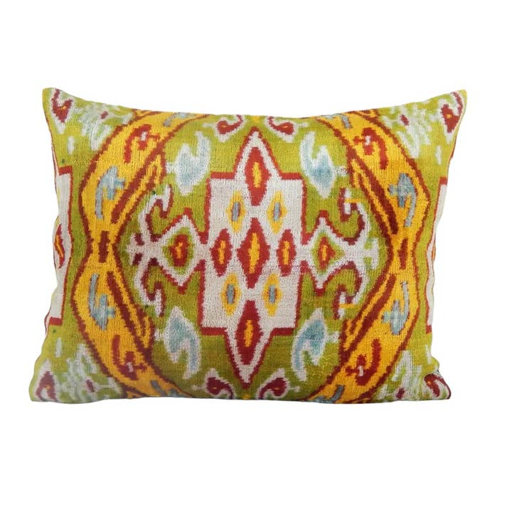 Fodera per cuscino lombare in velluto Ikat 40 x 50 cm, seta fatta a mano per la vendita all'ingrosso da parte di Vintage Pillows Store
