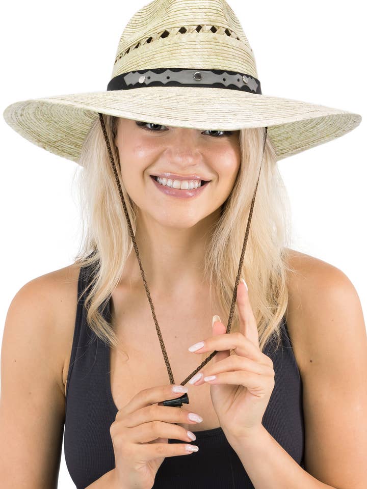 Chapeau de sauveteur à large bord en paille de palmier Vented Tycoon pour la vente par Cap Zone