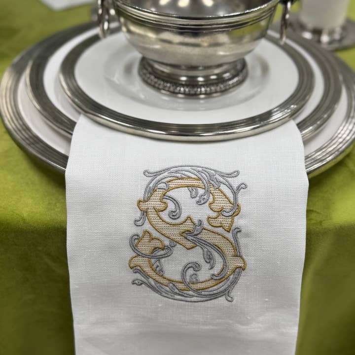 Arte Italica & Crown Linen Designs - Wholesale Tea Towel - Vintage Vine Monogram Linen Towel15