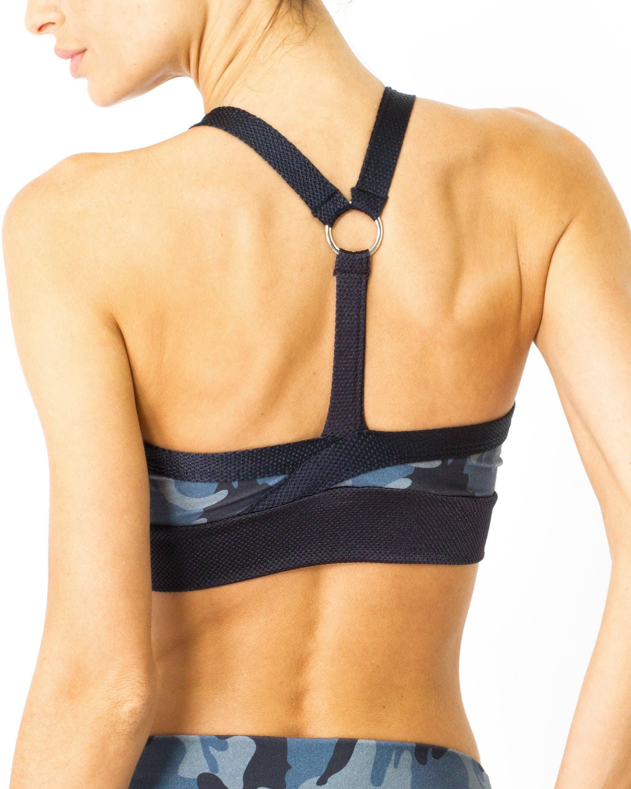 Grey Camouflage Veloso Supplex Sports Bra with Mesh Trim for wholesale on Faire8