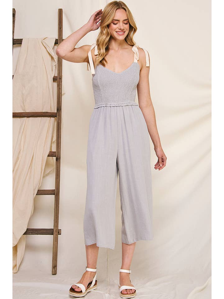 Allie Rose - Wholesale Jumpsuit - Women's - Soft Linen Smocked Top Jumpsuit