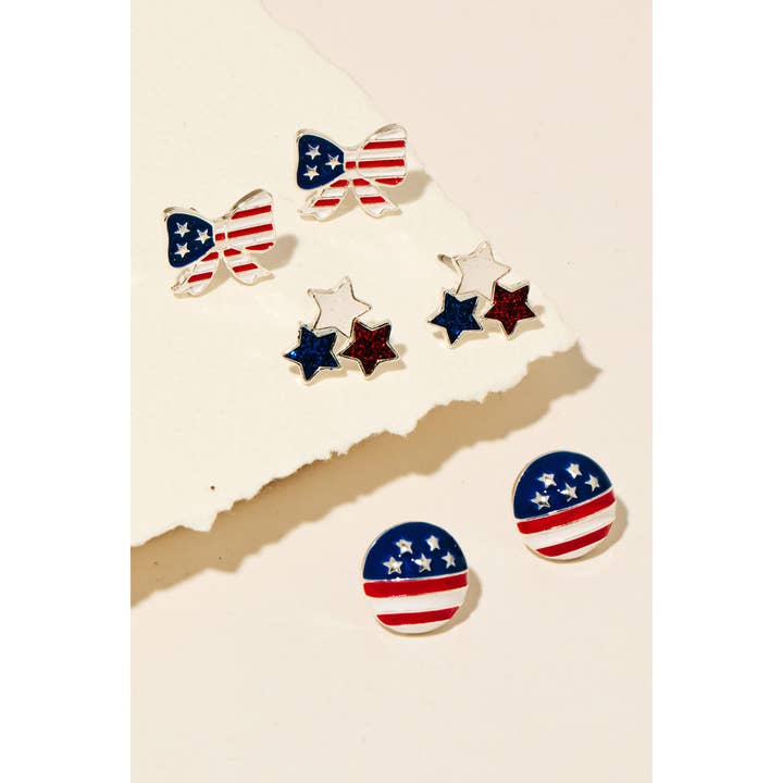 SV Assorted American Themed Stud Earrings Set for wholesale on Faire