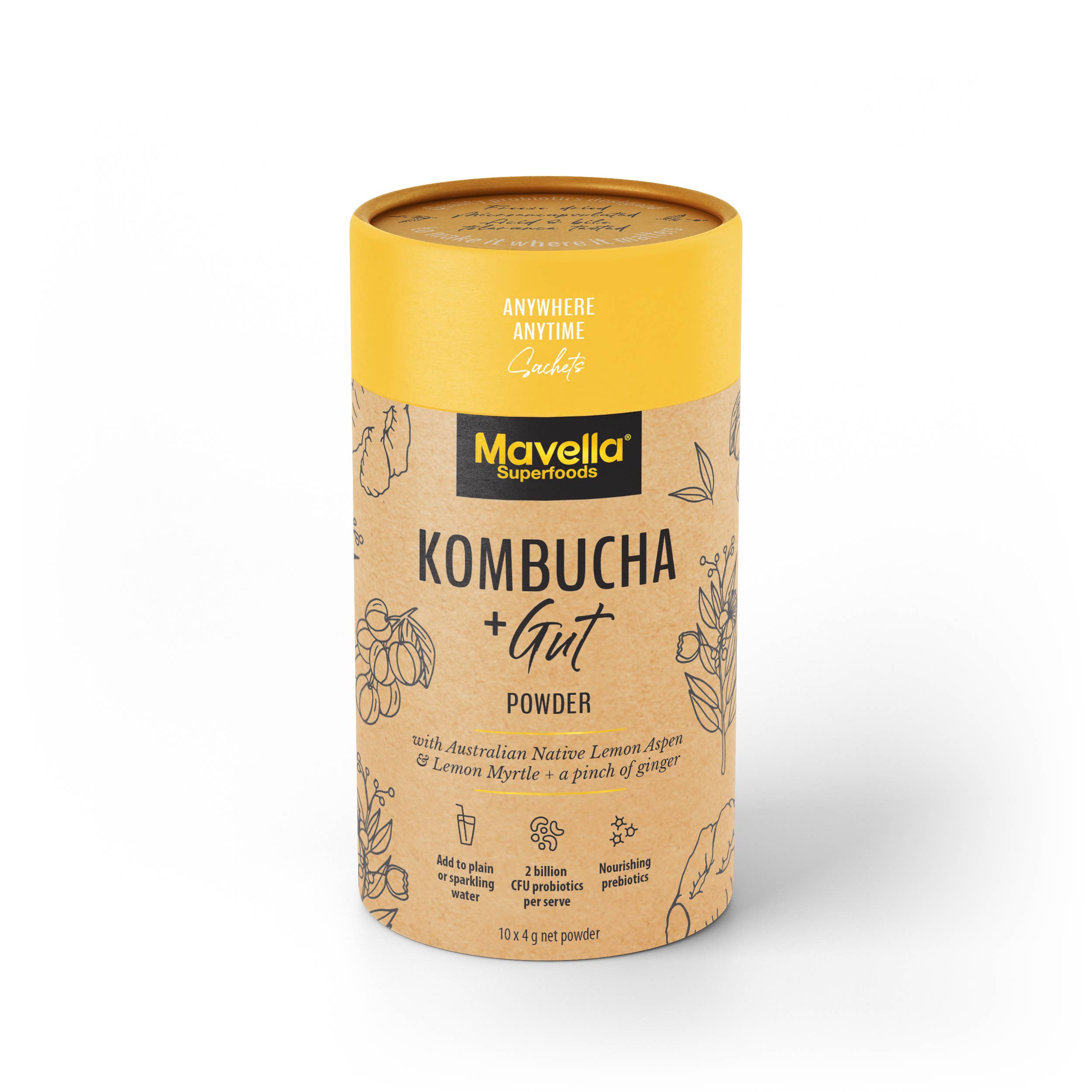 Mavella - Venta al por mayor Proteínas en polvo - Lata para tripa de kombucha, 10 x 4 g