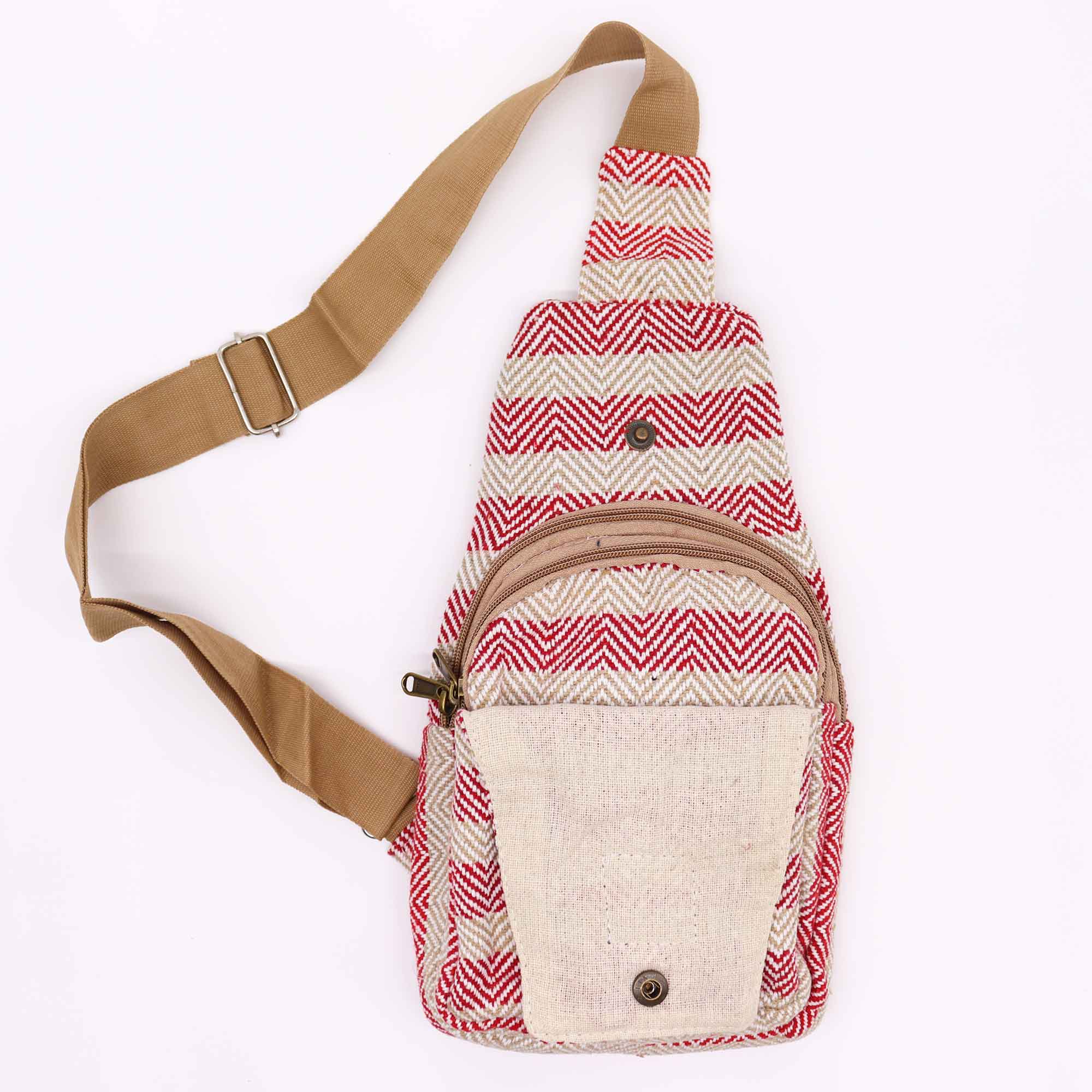 AW Artisan - Wholesale Crossbody Bag - Men's - Natural Cotton Shoulder Bag - Light Brown and Pink1