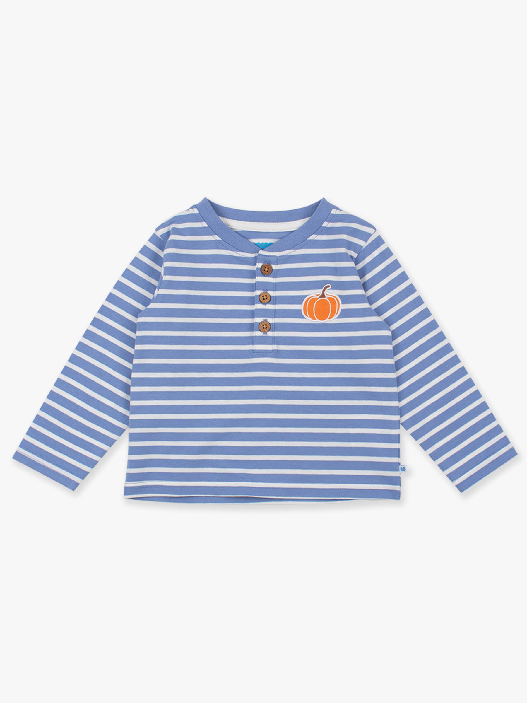 Boys Pumpkin Periwinkle Blue Stripe Knit Long Sleeve Embroidered Henley Tee for wholesale on Faire6