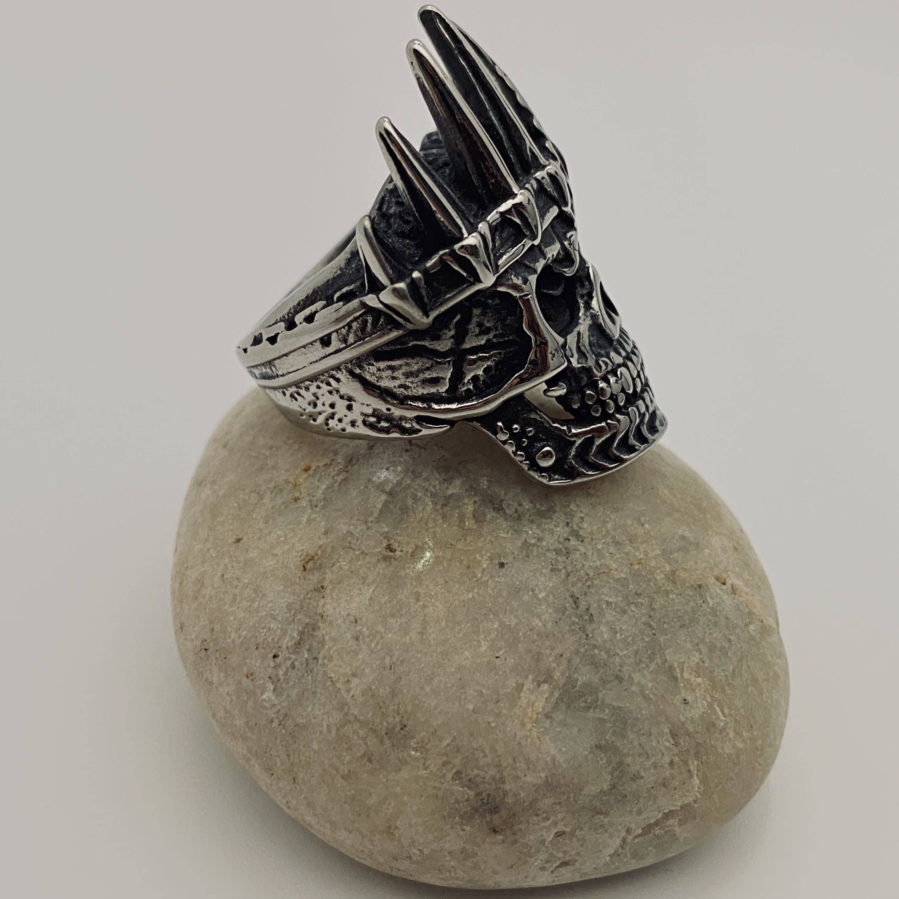 Mio Queena – Anel de cocktail/declaração por atacado – Anéis de caveira masculinos requintados de aço inoxidável12