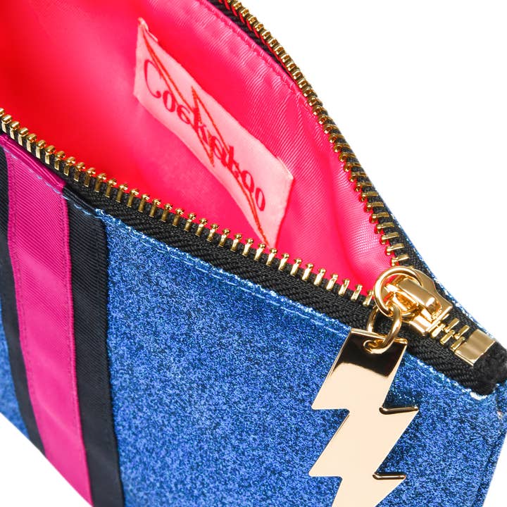 Cockatoo - Wholesale Makeup/Cosmetic Bag - Small Bright Blue Glitter Bag