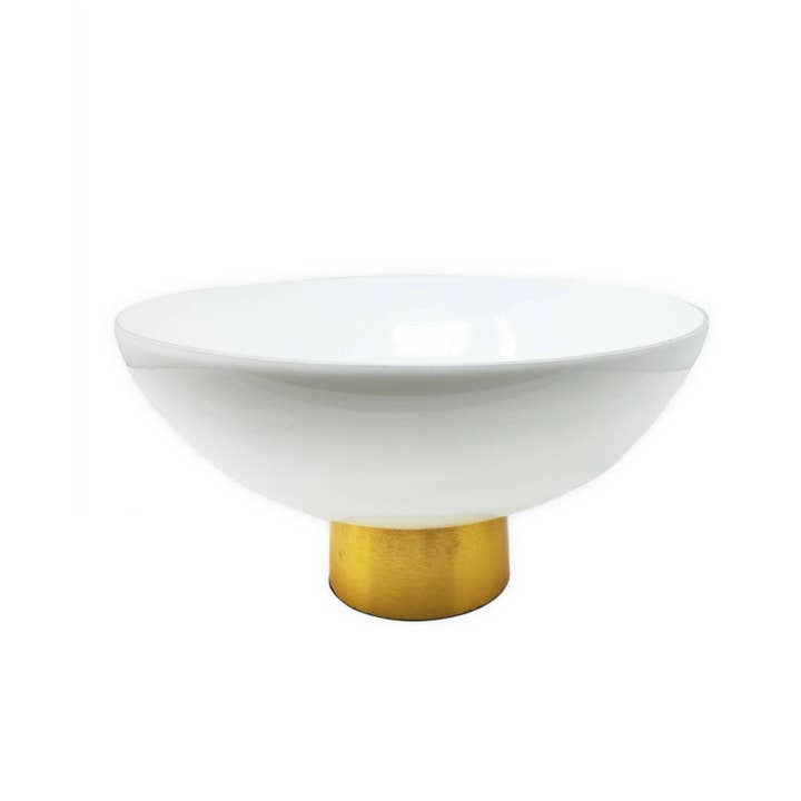 White Glass Bowl on Gold Base for wholesale by Visually Rich Home