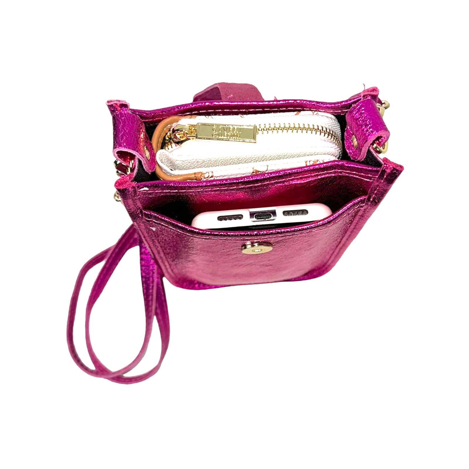 Chenson & Gorett - Vente Sac à bandoulière – femme - Sac à main métallique en cuir pour femme avec rabat bouton8