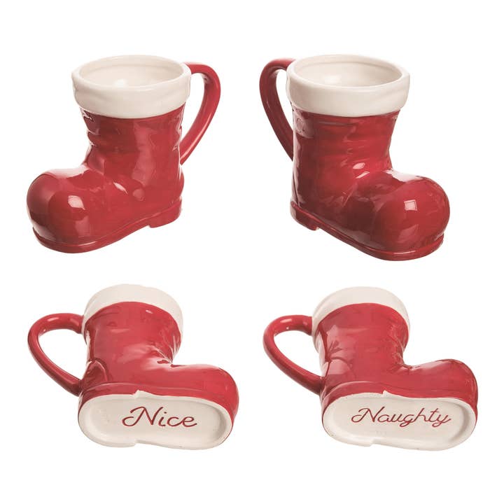 Transpac - Wholesale Coffee Mug - Christmas Ceramic Naughty or Nice Boot Mug Set 2