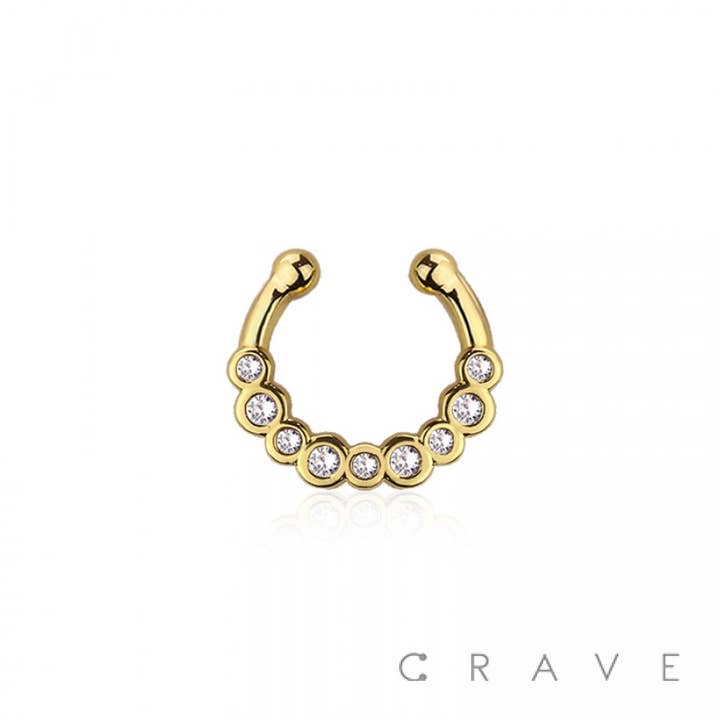 CRAVE – Großhandel Einzelohrring – FALSCHES SEPTUM/HUFEISEN AUS MESSING MIT MEHRFACHER LÜNETTE, CZ