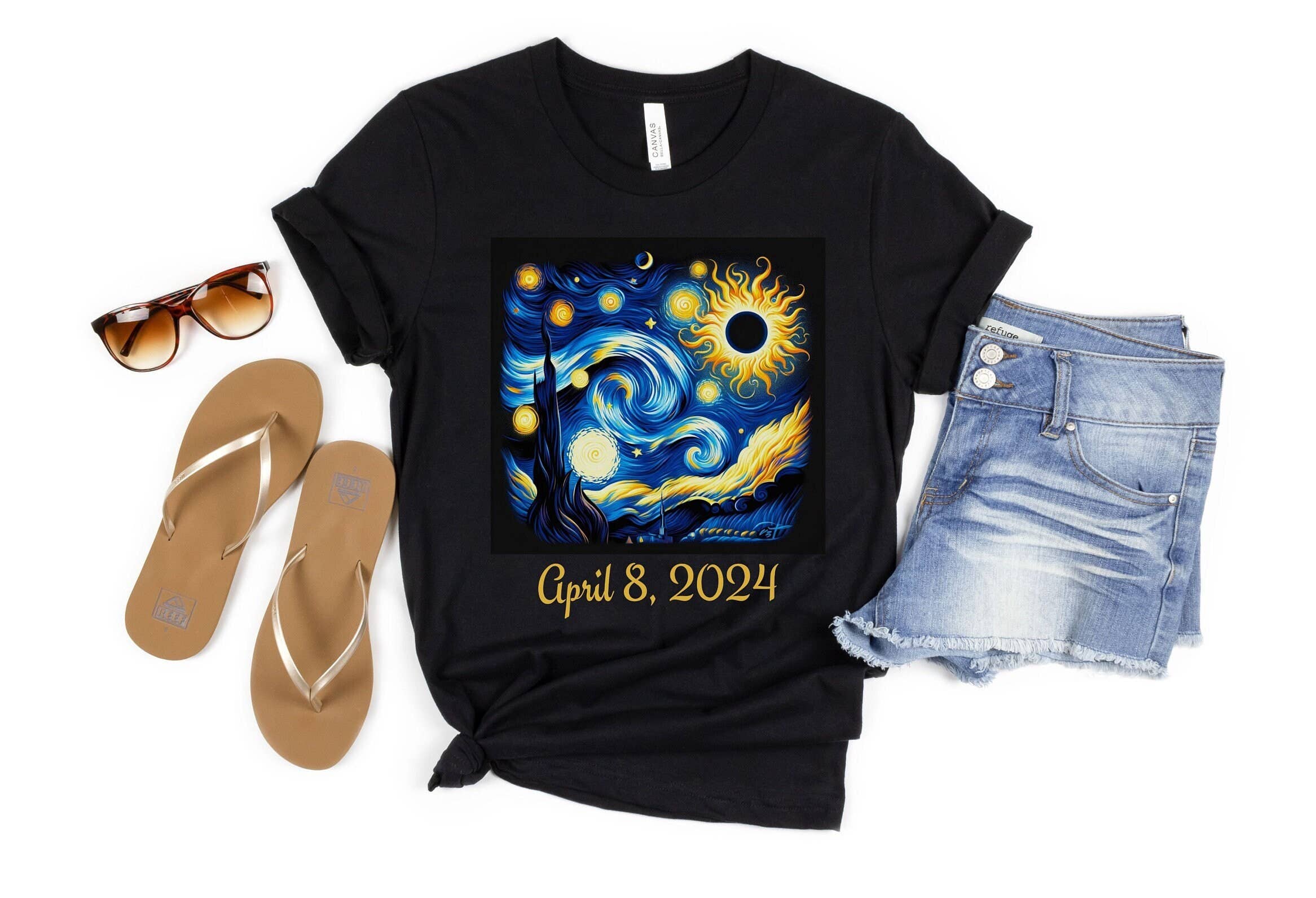 SONDO DESIGN LTD – wholesale T-shirt (graphic) – women's – Eclipse 2024 Shirt, Van Gogh Solar Eclipse 2024 Shirt1