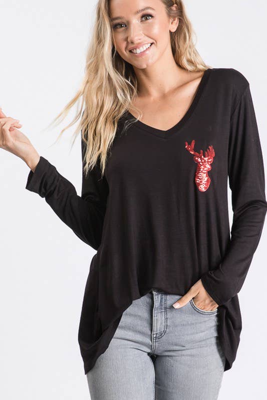 HEIMISH - Wholesale Tunic - Women's - ST1490-10 SEQUINS REINDEER PATCH CHRISTMAS8