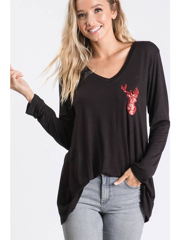 HEIMISH - Wholesale Tunic - Women's - ST1490-10 SEQUINS REINDEER PATCH CHRISTMAS8