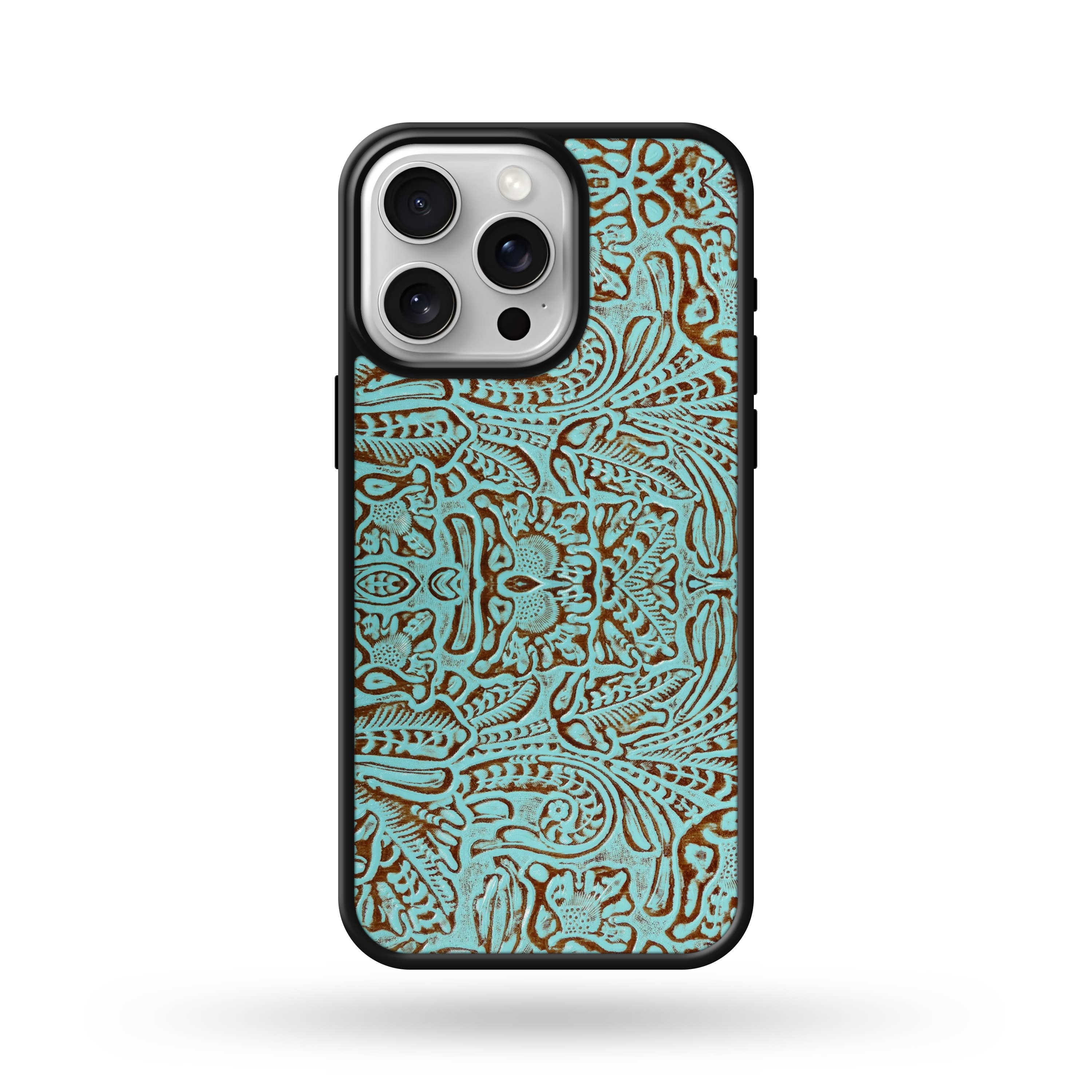 Twisted N Turquoise – wholesale Phone case – Women’s – Teal Tooled Faux Leather MagSafe Compatible Phone Case