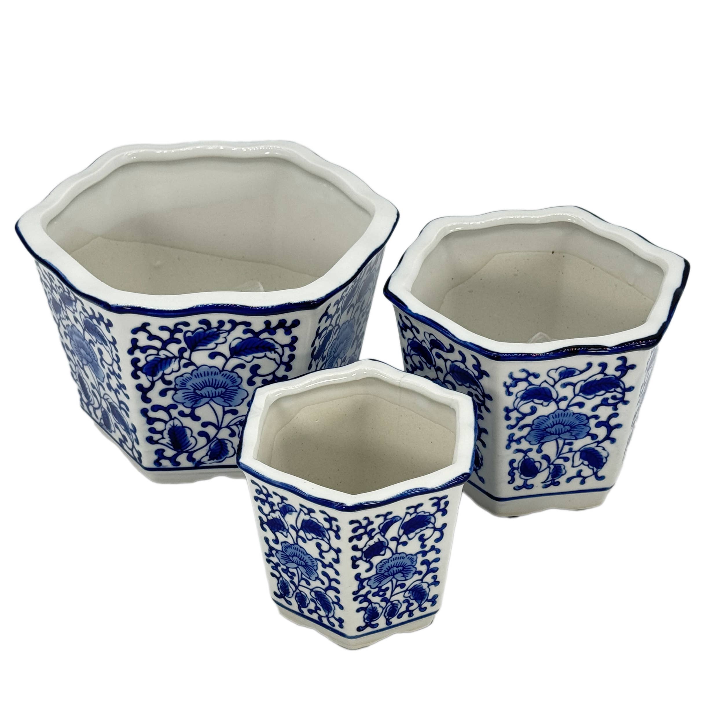 Galt International Company – Vaso de plantas por atacado – Conjunto de 3 - 
Conjunto de vasos de cerâmica Chinoiserie de 4,5"/6"/8"17