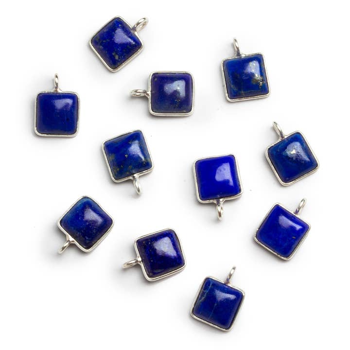 8mm Silver Bezeled Lapis Lazuli Square Pendant 1 Bead for wholesale by The Bead Traders