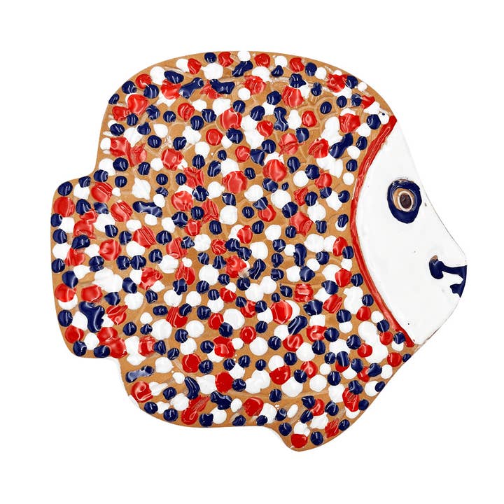 Fischtablett mit roten und blauen Tupfen für den Großhandel von Mummeta