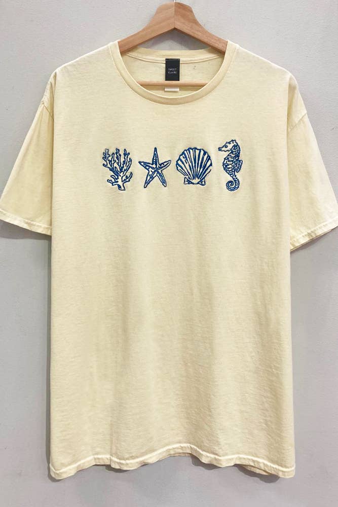 FRENCH VANILLA Embroidered Seashell Tee  for wholesale on Faire2